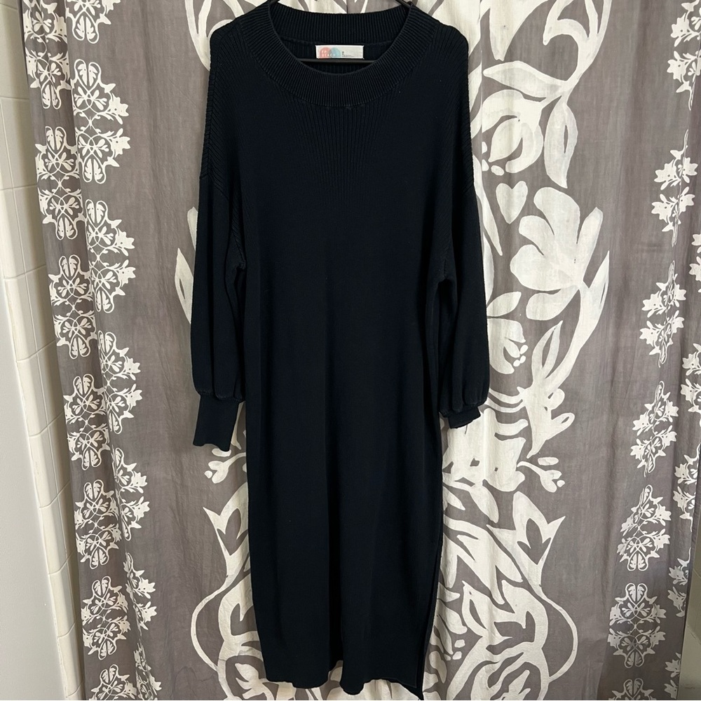 FP Beach Long Sleeve Black Sweater Midi Dress